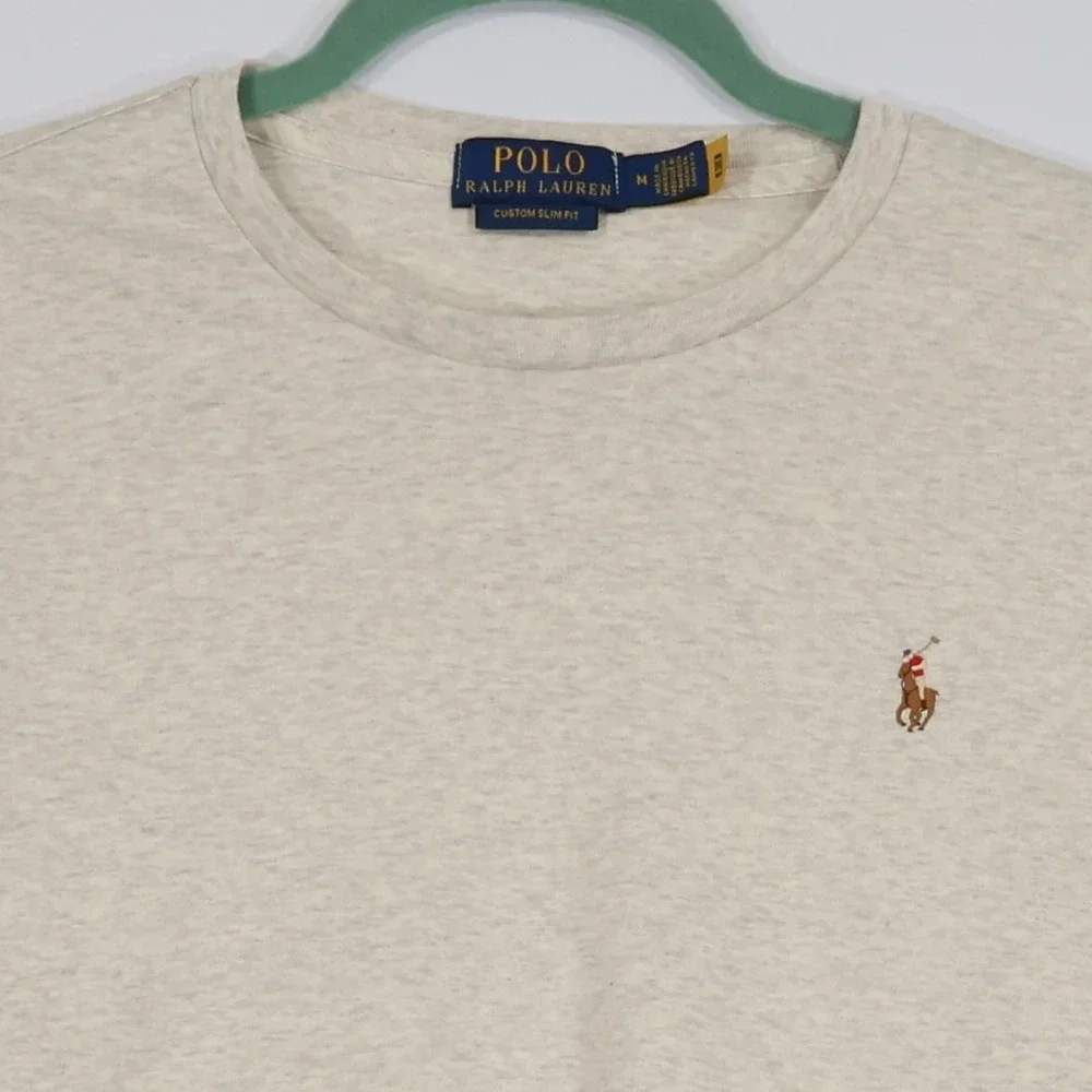 Polo Ralph Lauren T-Shirt Mens M Heather Cream Custom Slim Fit Crew Neck NWOT